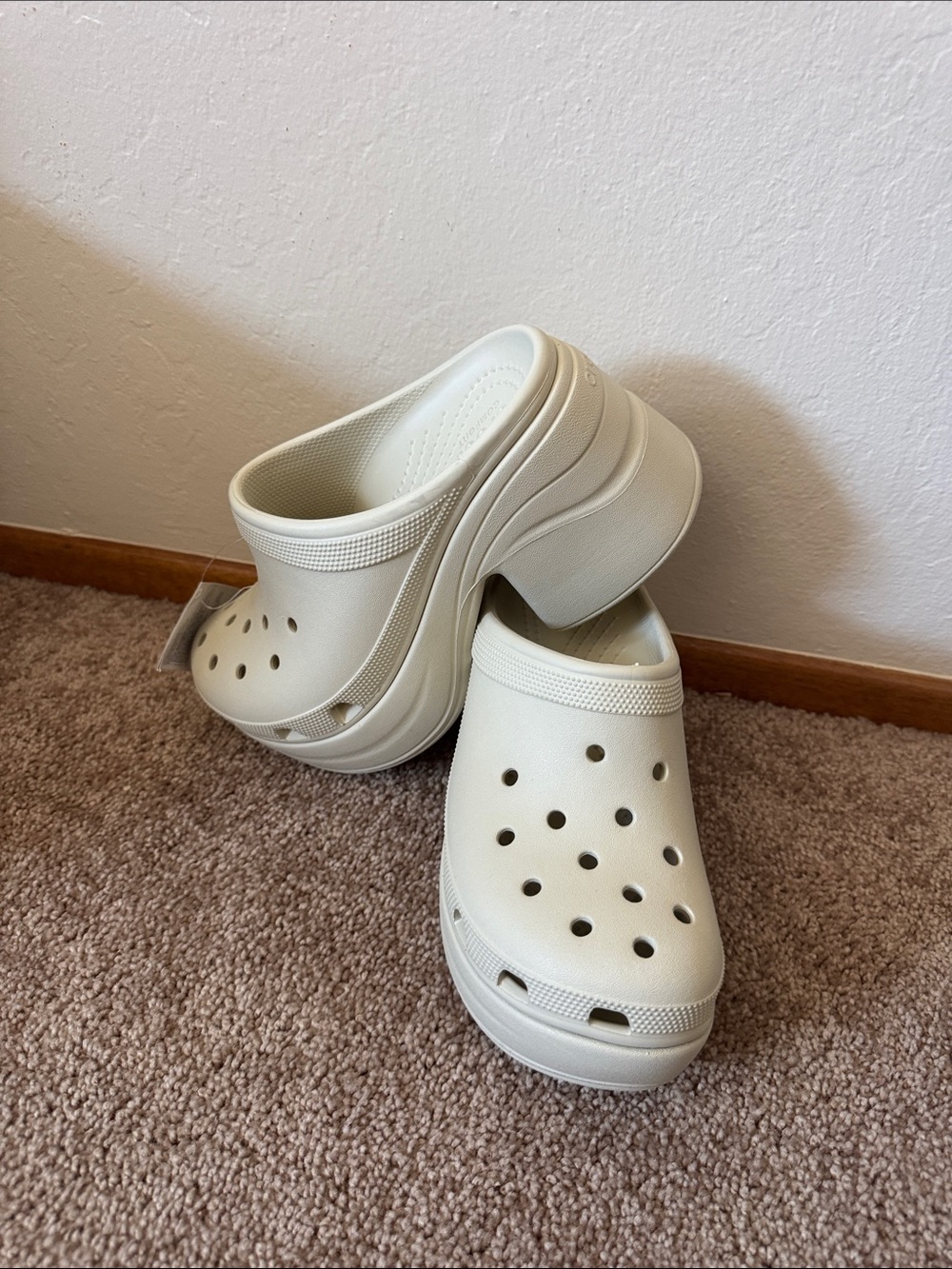 CROCS Platform Clog Mules in Cream